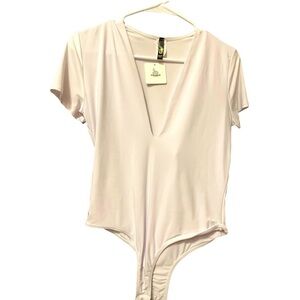 NWT White Deep V Bodysuit Uptown USA